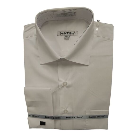 MEN'S DANIEL ELLISSA SEMI SPREAD COLLAR WHITE FRENCH CUFF DRESS SHIRT. DS3816. - Picture 1 of 4